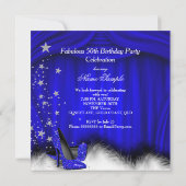Fabulous 50 Royal Blue High Heels Feather Birthday Einladung (Rückseite)