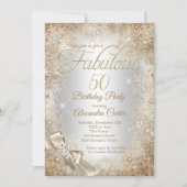 Fabulous 50 Silver Beige Creme Pearl Bow Snowflake Einladung (Vorderseite)