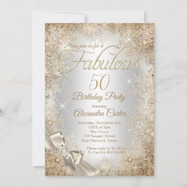 Fabulous 50 Silver Beige Creme Pearl Bow Snowflake Einladung