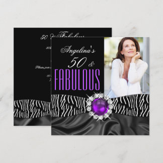 Fabulous 50 Zebra Black Silk Lila Geburtstagsparty Einladung