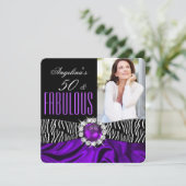 Fabulous 50 Zebra Lila Seide Geburtstag 2 Einladung (Stehend Vorderseite)