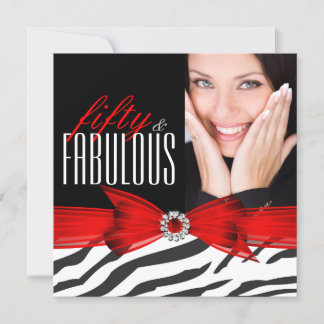 Fabulous 50 Zebra Red Black Foto Geburtstagsparty Einladung