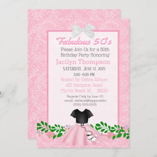 Fabulous 50er Poodle Skirt Geburtstag Einladungen (Vorne/Hinten)