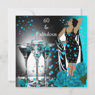 Fabulous 60 60. Geburtstag Aquamarine Rose Martini Einladung