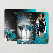 Fabulous 60 60. Geburtstag Aquamarine Rose Martini Einladung (Vorne/Hinten)
