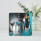 Fabulous 60 60. Geburtstag Aquamarine Rose Martini Einladung (Stehend Vorderseite)