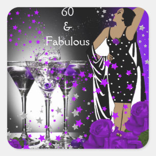 Fabulous 60 60. Geburtstag Lila Rose Martini Quadratischer Aufkleber