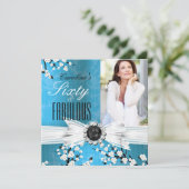 Fabulous 60 Foto Elegant Blauer Blossom Geburtstag Einladung (Stehend Vorderseite)