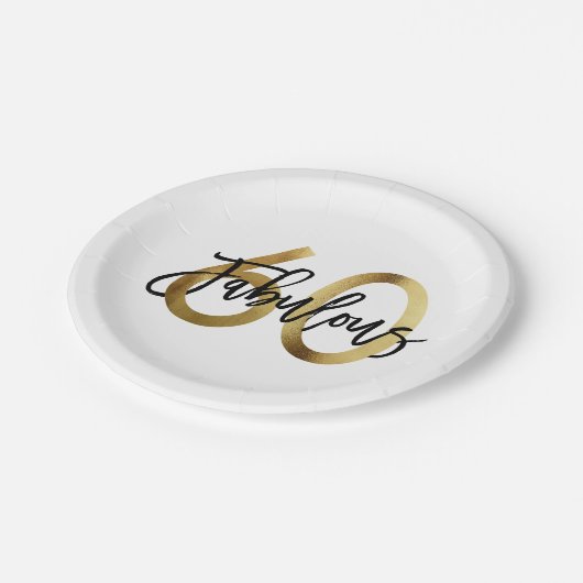 Fabulous 60. | Moderne Elegante Chic Gold Geburtst Pappteller (Schrägansicht)