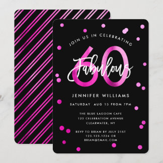 Fabulous 60. | Moderne elegante Rosa Geburtstagspa Einladung