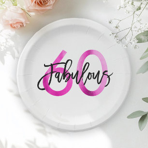 Fabulous 60. Moderner Chic Elegante Rosa Geburts Pappteller