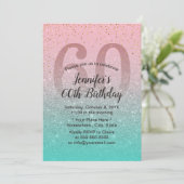 Fabulous 60 Pink Türkis Glitzer Ombre Geburtstag Einladung (Stehend Vorderseite)
