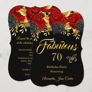 Fabulous 70. Geburtstag Red Black Rose Butterfly Einladung