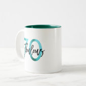 Fabulous 70. | Moderne Elegante Aquamarine Grüne G Zweifarbige Tasse (Vorderseite Links)