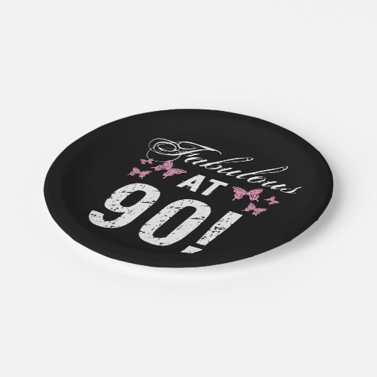 Fabulous 90. Geburtstag Pappteller (Schrägansicht)