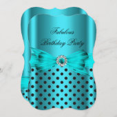Fabulous Aquamarin Blue Black Polka Dots Geburtsta Einladung (Vorne/Hinten)
