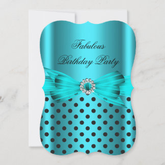 Fabulous Aquamarin Blue Black Polka Dots Geburtsta Einladung