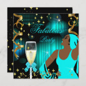 Fabulous Aquamarin Blue Glitzer Diva Birthday Einladung (Vorne/Hinten)