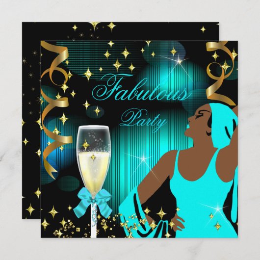Fabulous Aquamarin Blue Glitzer Diva Birthday Einladung (Vorne/Hinten)