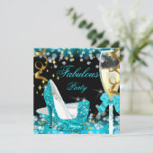 Fabulous Aquamarin Blue Glitzer High Heel Geburtst Einladung (Stehend Vorderseite)