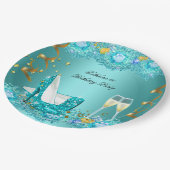 Fabulous Aquamarin Blue Glitzer Pappteller (Schrägansicht)