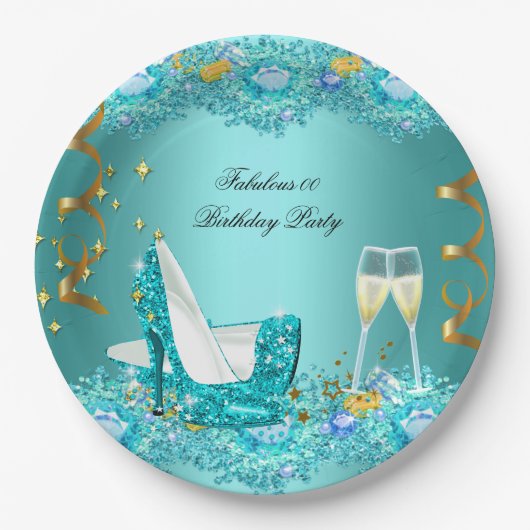 Fabulous Aquamarin Blue Glitzer Pappteller (Vorderseite)