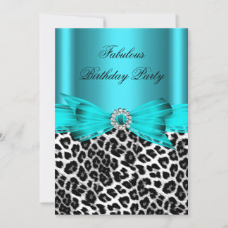 Fabulous Aquamarin Blue Wild Leopard Geburtstagspa Einladung