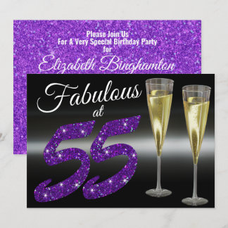 Fabulous bei 55 Girly Birthday Lila Glitzer Party Einladung