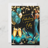 Fabulous Birthday Aquamarin Blue Champagne Dress Einladung (Vorderseite)