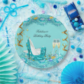 Fabulous Birthday Aquamarin Blue Heelses Champagne Pappteller (Party)