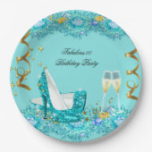 Fabulous Birthday Aquamarin Blue Heelses Champagne Pappteller (Vorderseite)