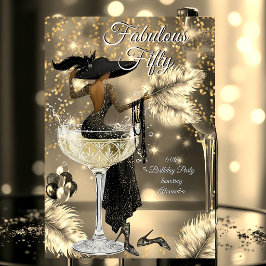 Fabulous Birthday Black Gold Dress Woman Champagne Einladung