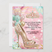 Fabulous birthday Blush Pink Teal Tiara Gold Heel Einladung (Rückseite)