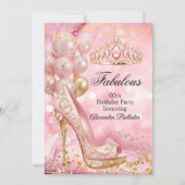 Fabulous birthday Blush Pink Tiara Gold Heel Einladung (Vorderseite)