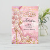 Fabulous birthday Blush Pink Tiara Gold Heel Einladung (Stehend Vorderseite)