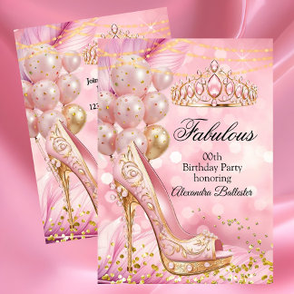 Fabulous birthday Blush Pink Tiara Gold Heel Einladung