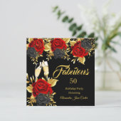 Fabulous Birthday Champagne Red Black Rose Gold Einladung (Stehend Vorderseite)