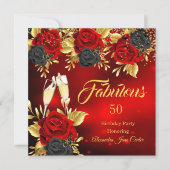 Fabulous Birthday Champagne Red Black Rose Gold Einladung (Vorderseite)