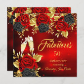 Fabulous Birthday Champagne Red Black Rose Gold Einladung (Vorne/Hinten)