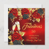 Fabulous Birthday Champagne Red Black Rose Gold Einladung (Vorderseite)