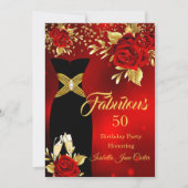 Fabulous Birthday Champagne Rote Rose Gold Einladung (Vorderseite)