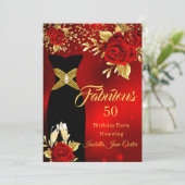 Fabulous Birthday Champagne Rote Rose Gold Einladung (Stehend Vorderseite)