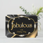 Fabulous Birthday Diamonds Gold Black Einladung (Stehend Vorderseite)