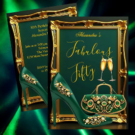 Fabulous Birthday Emerald gems Heel Champagne Gold Einladung