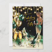 Fabulous Birthday Emerald Green Gold Creme Dress Einladung (Vorderseite)