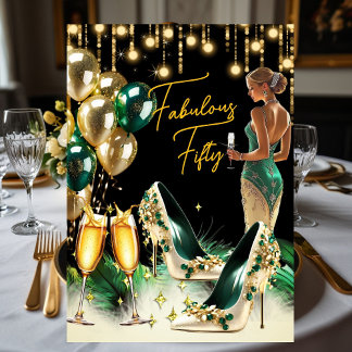 Fabulous Birthday Emerald Green Gold Creme Dress Einladung