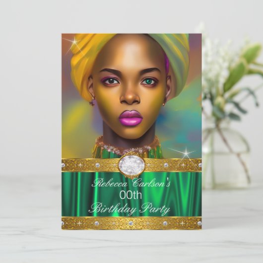 Fabulous Birthday Foto Emerald Diamonds Einladung (Stehend Vorderseite)