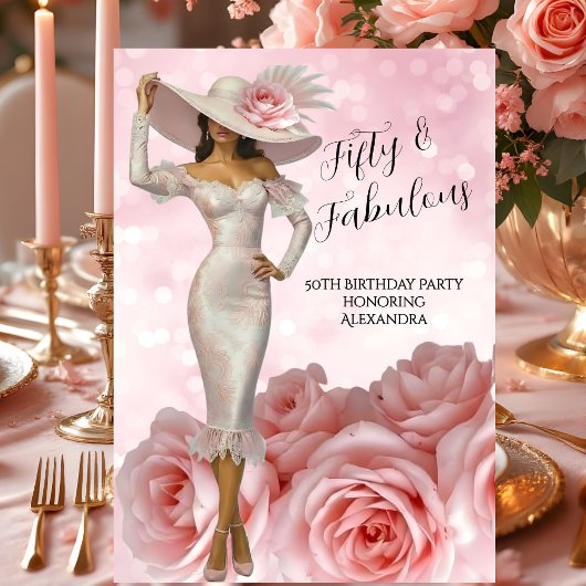 Fabulous Birthday Glamour Woman Pink Roses Einladung