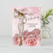 Fabulous Birthday Glamour Woman Pink Roses Einladung (Stehend Vorderseite)
