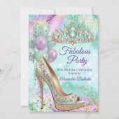 Fabulous birthday Lilac Teal Tiara Gold Heel Einladung (Vorderseite)